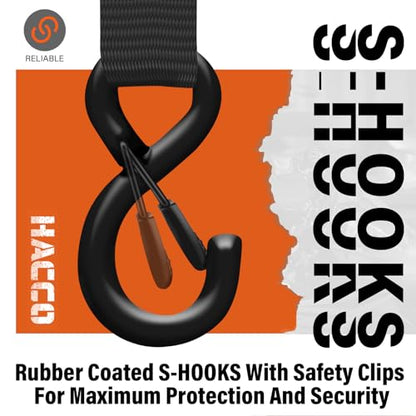 Haccoplanet Ratchet Tie Down Straps, 2340lb Break Strength, 4pc 1inch x 16FT Tie Down Strap Set with Padded Handles & Coated S Hook W/Safety Clip, Cargo Strap Tie Down for Motorcycle, Truck (Black) - color: Black
