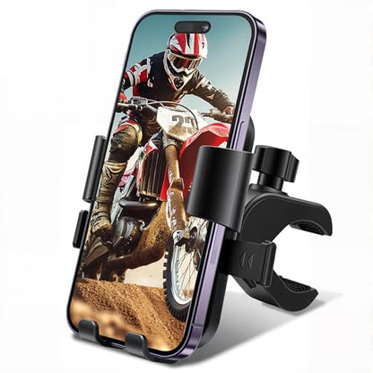 Motorcycle Phone Mount, Bike Bicycle Mount Handlebar Cell Phone Clamp Ebike Scooter Phone Clip for iPhone 16 Pro Max/Plus, 15 Pro Max, S10, S20, More 4.7" to 6.8" Smartphones