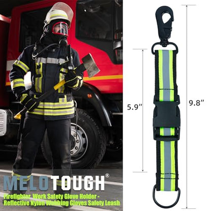 MELOTOUGH Firefighter Glove Strap | Glove Holder Clip with Glove Leash Swivel Snap Hook,Reflective for Quick Access - color: Reflective Lime for Quick Access