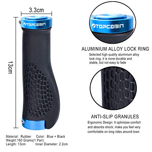 TOPCABIN Ergonomic Bike Grips - Widen Holding Rubber Grips with Aluminum LockGrips for Mountain & Road Bikes - color: (Aluminum Lock Plug+grips) Light blue 1 Pair