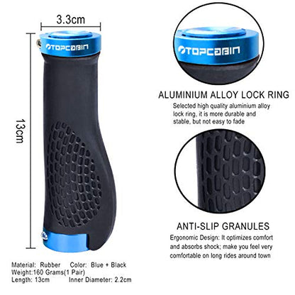 TOPCABIN Ergonomic Bike Grips - Widen Holding Rubber Grips with Aluminum LockGrips for Mountain & Road Bikes - color: (Aluminum Lock Plug+grips) Light blue 1 Pair