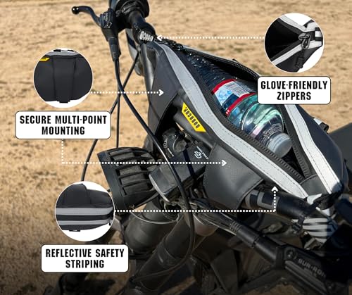 ROBOCUP Handlebar Trail Bag for Adventure Motorcycles, Dirt Bikes, ATV, eBikes | 2L Storage for Tools, Phone, Keys, Snacks | Heavy Duty Water Resistant PVC Material, Glove-Friendly Waterproof Zippers