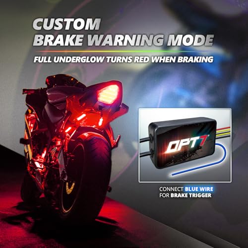 OPT7 12pcs Motorcycle LED Strip Lights with App & Remote Control, RGB Multicolor & Sound Sync Neon Accent Bike Underglow Lighting Kit, 12V Switch for Harley Honda Yamaha Kawasaki