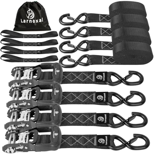 Ratchet Straps, 1.5 inch x 15 ft(4 Pack) Heavy Duty Tie Down Straps, Ratchet Tie Down Straps with Soft Loops-5,208 lbs (Black) - color: Black, size: 15 ft