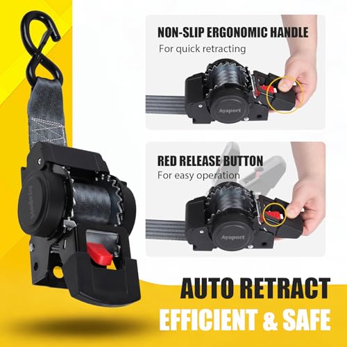 Ayaport Retractable Ratchet Straps 2 inch x 6ft, 2PK Bolt-on Tie Down Straps to Trailer - 3300lbs Break Strength, Transom Tie Downs for Boat, Motorcycles, Jet Ski - size: 2in x 6ft-2pcs