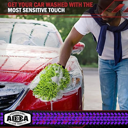 AIDEA Car Wash Mitt Microfiber, 2PK-Scratch-Free& Lint-Free, Premium Chenille Microfiber Wash Mitt-Green Extra Large Size (8''X12'') - color: Green, size: 2PK-8''X12''