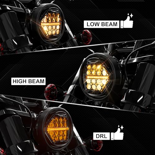 DOT Approved 5-3/4" 5.75 Inch LED Headlight with Amber Lens DRL Compatible with Dyna Street Bob Super Wide Glide Low Rider Night Rod Train Softail Deuce Custom Sportster Iron 883,Black - color: Yellow, size: 5.75 inch