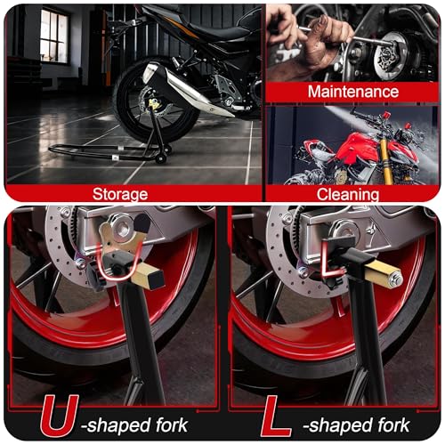 Universal Motorcycle Stand Front Rear Combo, 1000 LBS Heavy Duty Wheel Lift Stands with U Adjustable Swingarm, fits for Diversity of BMW, Suzuki, Yamaha, Honda, Kawasaki, Black - color: Black-2pcs