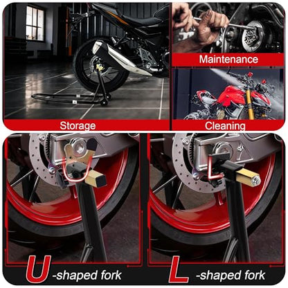 Universal Motorcycle Stand Front Rear Combo, 1000 LBS Heavy Duty Wheel Lift Stands with U Adjustable Swingarm, fits for Diversity of BMW, Suzuki, Yamaha, Honda, Kawasaki, Black - color: Black-2pcs