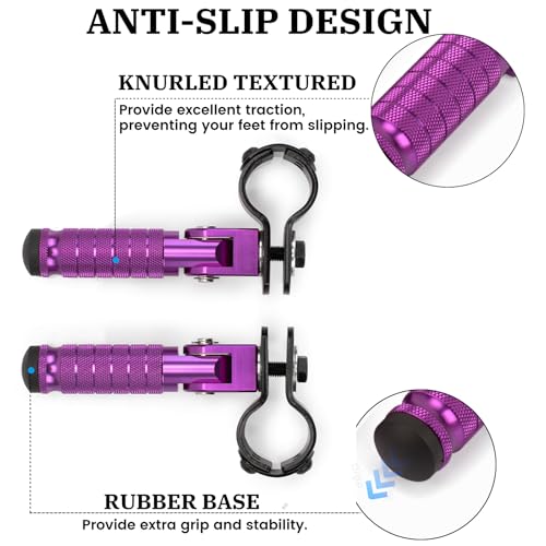 XINGWU M8 Motorcycle Foot Pegs 90 Degree Foldable Footpegs CNC Anti-Skid Footrest Universal for Yamaha Honda Suzuki Aprilia Electric Car Motorbike Mini Bike Dirt Pit Bike Passenger Pedal Purple - color: Purple