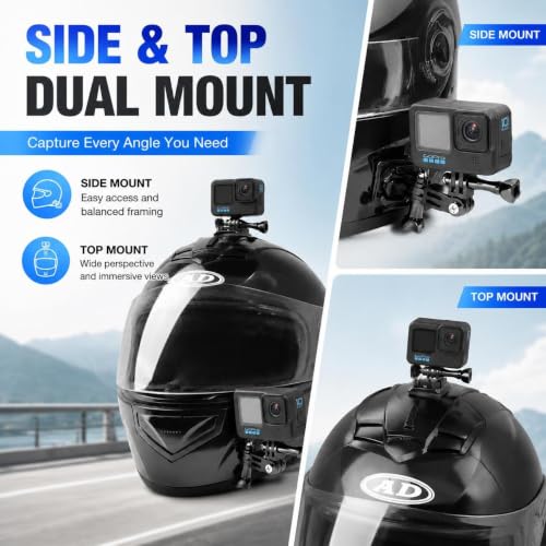 KIPYE Helmet Mount for GoPro Helmet Side Mount Top Mount Kit for Gopro Camera Hero 11/10/9/8/7/(2018)/6/5 Black,DJI Osmo Action 4/3/2,Insta360 ONE R,AKASO/Campark/YI and More
