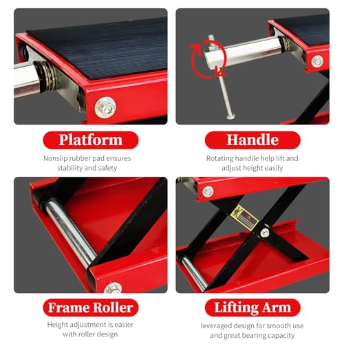 1100lb Motorcycle Lift Scissor Jack with Steel Wide Deck,Motorcycle Jack Stand Hoist for Cruisers, Dirt Bikes, ATVs, Workshop Garage Use