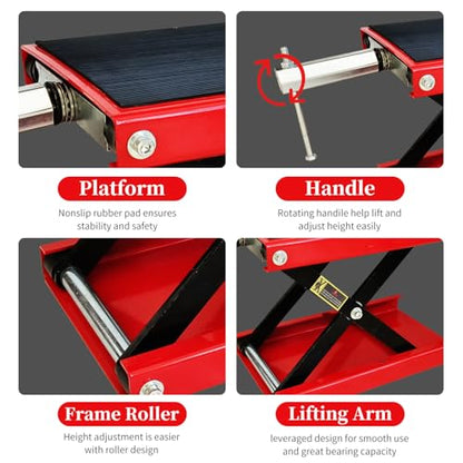 1100lb Motorcycle Lift Scissor Jack with Steel Wide Deck,Motorcycle Jack Stand Hoist for Cruisers, Dirt Bikes, ATVs, Workshop Garage Use