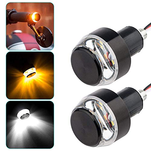 TOPKU Motorcycle Turn Signal Light Grip Bar Plug Strobe Side Marker End LED Handlebar Motorcycle Handle Bar Grip Plug Side Marker Lamp Accessory 2-Pack