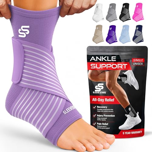 Sleeve Stars Ankle Brace for Women & Men, Ankle Wrap for Sprained Ankle, Compression Sleeve for Plantar Fasciitis Relief, Easy Customizable Support: w/Removable Strap (Single/M:10"-12"/Light Purple) - color: Light Purple, size: Medium