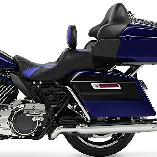 HR3 Wrap Around Backrest Pad for King Trunk Chopped Trunk Compatible with 2014-later Harley Touring Road King Road Glide Street Glide Electra Glide (Blue Stitches) - color: Blue Stitches