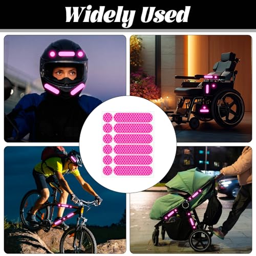 12PCS Pink Reflective Helmet Tape, Pink Reflective Motorcycle Helmet Decals Night Visibility Reflectiv Safety Decals Motorcycle Helmets Stickers for Motorcycles Scooters Bike Helmets