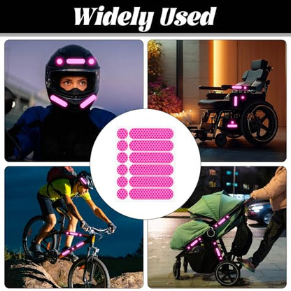 12PCS Pink Reflective Helmet Tape, Pink Reflective Motorcycle Helmet Decals Night Visibility Reflectiv Safety Decals Motorcycle Helmets Stickers for Motorcycles Scooters Bike Helmets