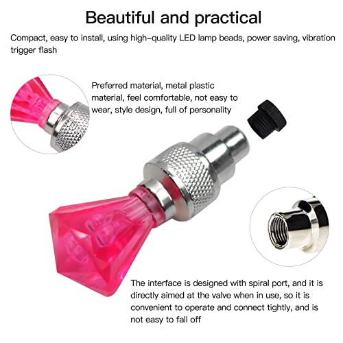 8 Pack Valve Stem LED Cap for Bike Bicycle Car Motorcycle Wheel Tire Light Lamp to Increase Night-Time and Bad Weather Visibility for Safety (Gem Shape, Pink)