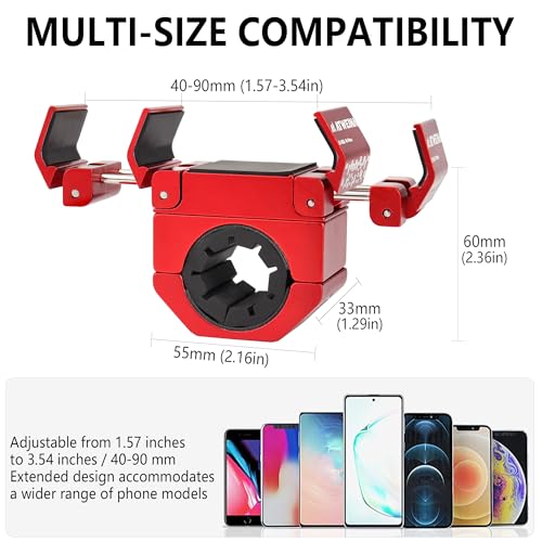Bike Handlebar Mounts for 4.5-7.5 Phones (Red) | 360 Degrees Rotate Aluminum Alloy Frame Half-Enclosure Design - color: Red