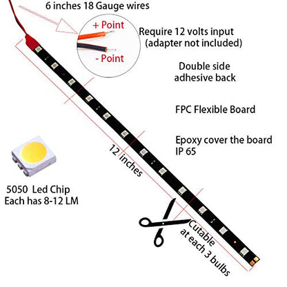 DC 12V Waterproof 1Ft 12 LED Strip Underbody Light with 6 inches Wires for Motor (Red,Pack of 6) - color: Red