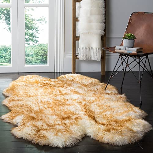HUAHOO Premium Genuine Sheepskin Rug Real Australia Sheepskin Natural Luxury Fluffy Lambskin Fur Area Rug Seat Covers for Kids Bedroom Sofa Chair Cover Pets Dogs Mat Quarto Pelt/4' x 6' Brown Tipped - color: Brown Tipped, size: Quarto Pelt/4 ft x 6 ft