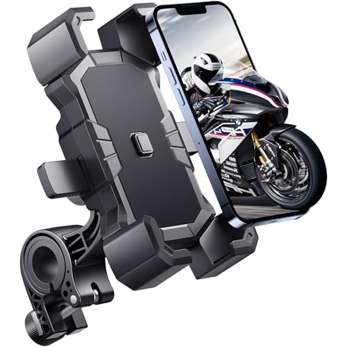 Delobon Bike Phone Holder Handlebar,Motorcycle Phone Mount,ATV Cell Phone Clamp,Scooter Phone Clip for iPhone 15 Pro Max14 13 12plus, Samsung S24Ultra S23 and More 4.7" to 7.0" inch Phone