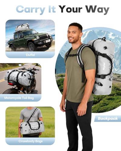 60L Motorcycle Waterproof Duffel Bag Backpack, Roll-Top Dry Bag with Sealed Seams & Waterproof Zipper for Riding, Kayaking, Camping & Travel (Grey) - color: Grey