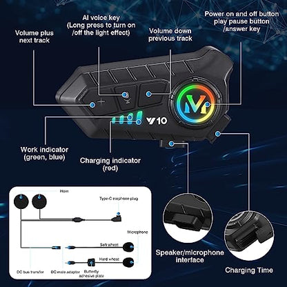 FEYA Motorcycle Helmet Speakers High Battery Life Helmet Headphone IPX6 Automatic Answer/Call Music Control/Intelligent Noise/Wake up Siri, 2 Different Types of Mic - Compatible with All Helmets - Y10 - style: Y10