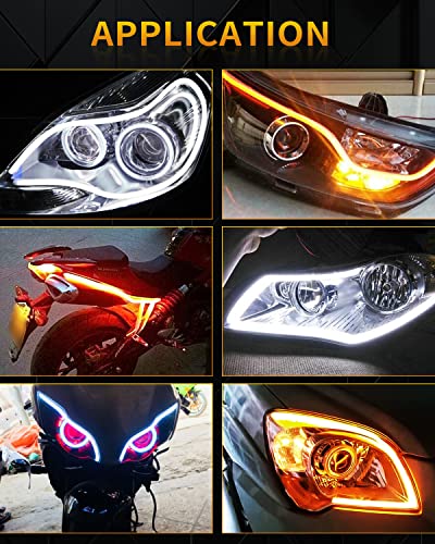Qasim 45CM Flowing Turn Signal Light Guide Strip DRL Assembly 12V Car LED Flexible Strip Lights Daytime Running Lights Car Accessories-2Pack - size: 17.7 inches