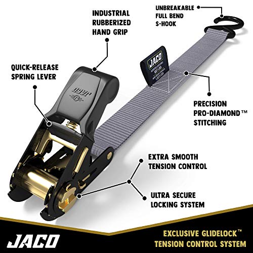 JACO Ratchet Tie Down Straps - 1 inch x 15 ft (Pack of 4) | 1,823 lbs (Grey) - color: Grey