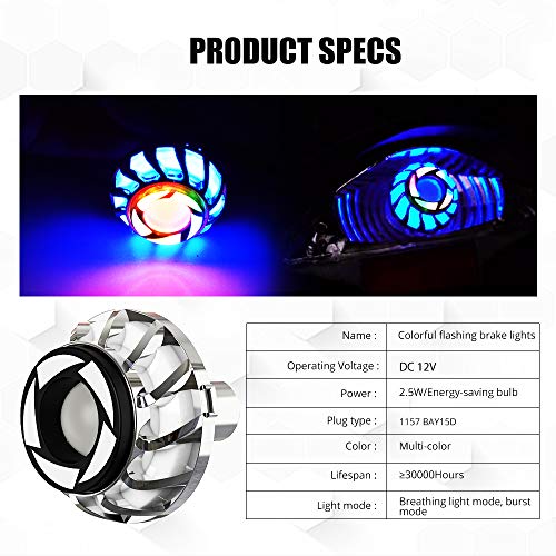 1.9inch Motorcycle Tail Light with Turn Signals BAY15D 1157 LED Bulbs with RGB Ange Eye.(2-Pack). - color: RGB-BAY15D