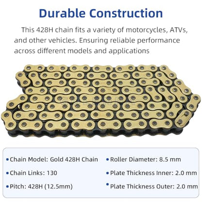 428H Drive Chain 130 Link with 6pcs Connecting Master Link Compatible with 125cc 150cc 200cc Motorcycle ATV Dirt Bike Seamless Small Tub with Chain Breaker - size: 130 Link