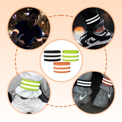 3 Pairs Reflective Bands for Walking at Night, High Visibility Safety Reflector Arm/Wrist/Ankle Straps for Runners, Cyclists, Night Running, Jogging & Outdoor Work (Black, Green, Orange)