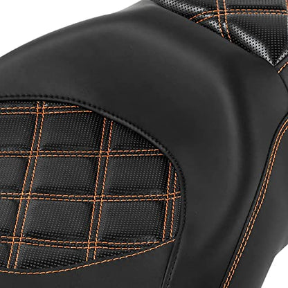 C.C. RIDER Classic Seat Backrest Pad - Driver Seat Rider Sissy Bar Passenger Backrest Pad Kit fit for Harley Davidson Touring Road King Street Glide Electra Glide Road Glide 2014-2023 - color: Seat + Passenger Sissy Bar Black Orange