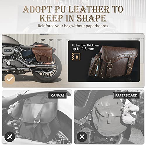 NICECNC Motorcycle Saddle Bags, PU leather Motorcycle Saddlebags with Cup Holder, Reinforced Straps & Saddle Piece, Throw Over Side Accessories Bags, Brown - size: 25L-Brown1