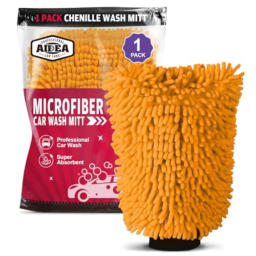 AIDEA Car Wash Mitt Microfiber, 1PK Scratch Free Lint-Free, Premium Chenille Microfiber Mitt Car Wash Brush, Orange, Regular Size 7.12''X10.14'' - color: Orange, size: 1PK-7.12''X10.14''