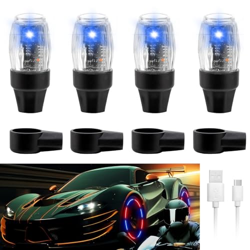 4 PCS Tire Valve Light Colorful LED Car Wheel Lights Waterproof Flash Lantern Tire Valve Stem Cap Lamp Automotive Decoration Accessories for SUV Truck Motorcycle Bike Bicycle (4 Blue) - color: 4 Blue