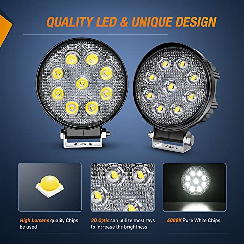 Nilight 15016F-B Led 2PCS 4.5 inch 27w 3000LM Round Flood Light Pod Off Road Fog Driving Roof Bar Bumper for Jeep,SUV Truck, Hunters - color: 2Pcs 27W Flood Lights