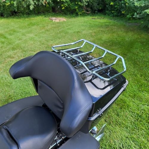 ECOTRIC Luggage Trunk Compatible with 1997-2013 Harley Road King Electra Glide Road Glide Street Glide King Motorcycle Trunk W/Top Rack - color: Black, size: King Tour Pack W/ Backrest Pad & Top Rack