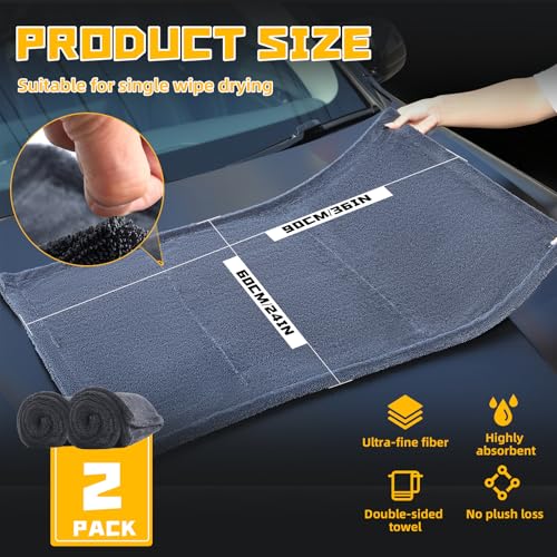 2 Pack Double-Twist Pile 1300gsm Microfiber Car Drying Towel, (36"X24") Extra Large Highly Absorbent Drying Towel, Lint‑free & Scratch‑free Car Wash Towels for Auto Detailing, Cars Wash, SUV, Trucks - size: 36 x 24 INCH