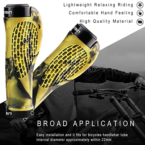 TOPCABIN Ergonomic Bike Grips - Widen Holding Rubber Grips with Aluminum LockGrips for Mountain & Road Bikes - color: Rubber Yellow (1 Pair)
