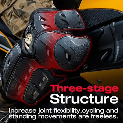 Scoyco Motorcycle Knee Pads for Men - CE Level 1 Motocross Knee and Elbow Guards Protective Gear Armor with 45°-180° Knee Flexibility Design Adjustable Elastic Band