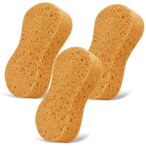 3 - Pack Large Sponge, Kitchen Sponges, Handy Sponges, Cellulose Sponges, Dish Washing Sponge, Natural Sponge, Car Washing Sponge, Eco Friendly Sponge (7.68 x 3.74 x 1.38 Inch), Yellow - color: Yellow