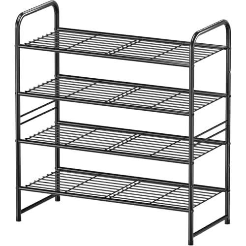 Simple Shoe Rack, 4 Tier Heavy Duty Metal Shoe Shelf 27 Inch Wide, Black - color: Black, size: 4 Tier(27 Inch)