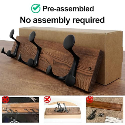 WEBI Coat Rack Wall Mount,17" Solid Wood Coat Hooks Wall Mounted Coat Hanger,16" Hole to Hole,Heavy Duty Hook Rack,3 Triple Hooks for Hanging Coats,Jacket,Hat,Backpack,Farmhouse,Brown - color: Brown, size: 17 Inch