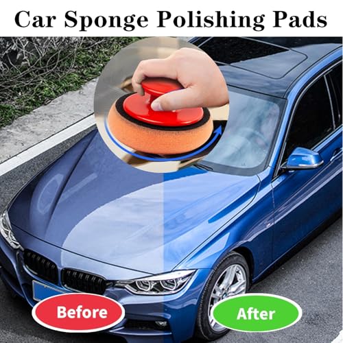 6 Pcs Car Sponge Polishing Pads Professional Wax Applicator Pads with Handle for Car Polishing