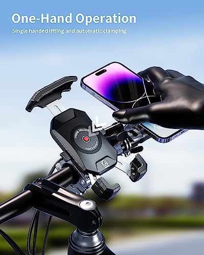 Kewig Bike Phone Mount Holder, Motorcycle Phone Mount [1s Lock] [One Hand Operation], Bicycle Scooter Handlebar Cradle Clip for iPhone 16 Pro Max/Plus,15 14 13 Mini and 4.0-7" Phone - color: Silver