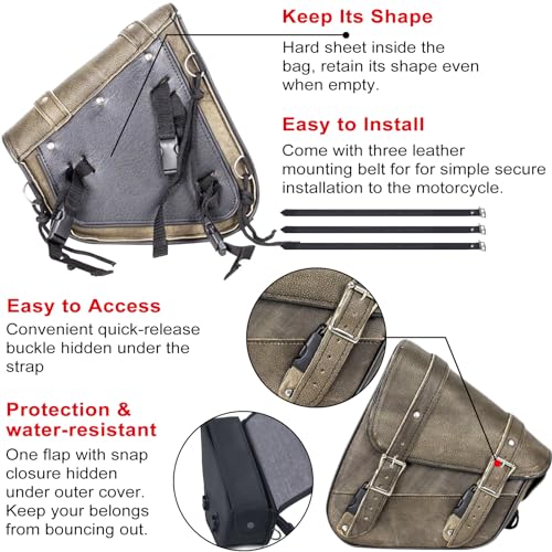 Dream Apparel Motorcycle Swingarm Bag with Brown Leather, Swing Arm Bag Motorcycle Saddlebag Left Side Tool Bag Fit for Softail/Triangulated Swingarm Models Dyna Low Rider Fat Bob - color: 03-Genuine Distressed Brown Leather