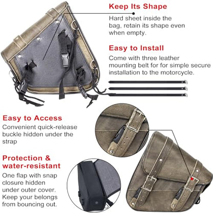 Dream Apparel Motorcycle Swingarm Bag with Brown Leather, Swing Arm Bag Motorcycle Saddlebag Left Side Tool Bag Fit for Softail/Triangulated Swingarm Models Dyna Low Rider Fat Bob - color: 03-Genuine Distressed Brown Leather